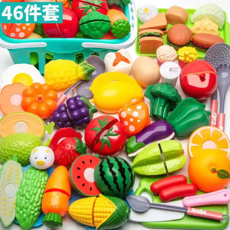 Kids Pretend Play Kitchen Set with Cooking and Cutting Toys