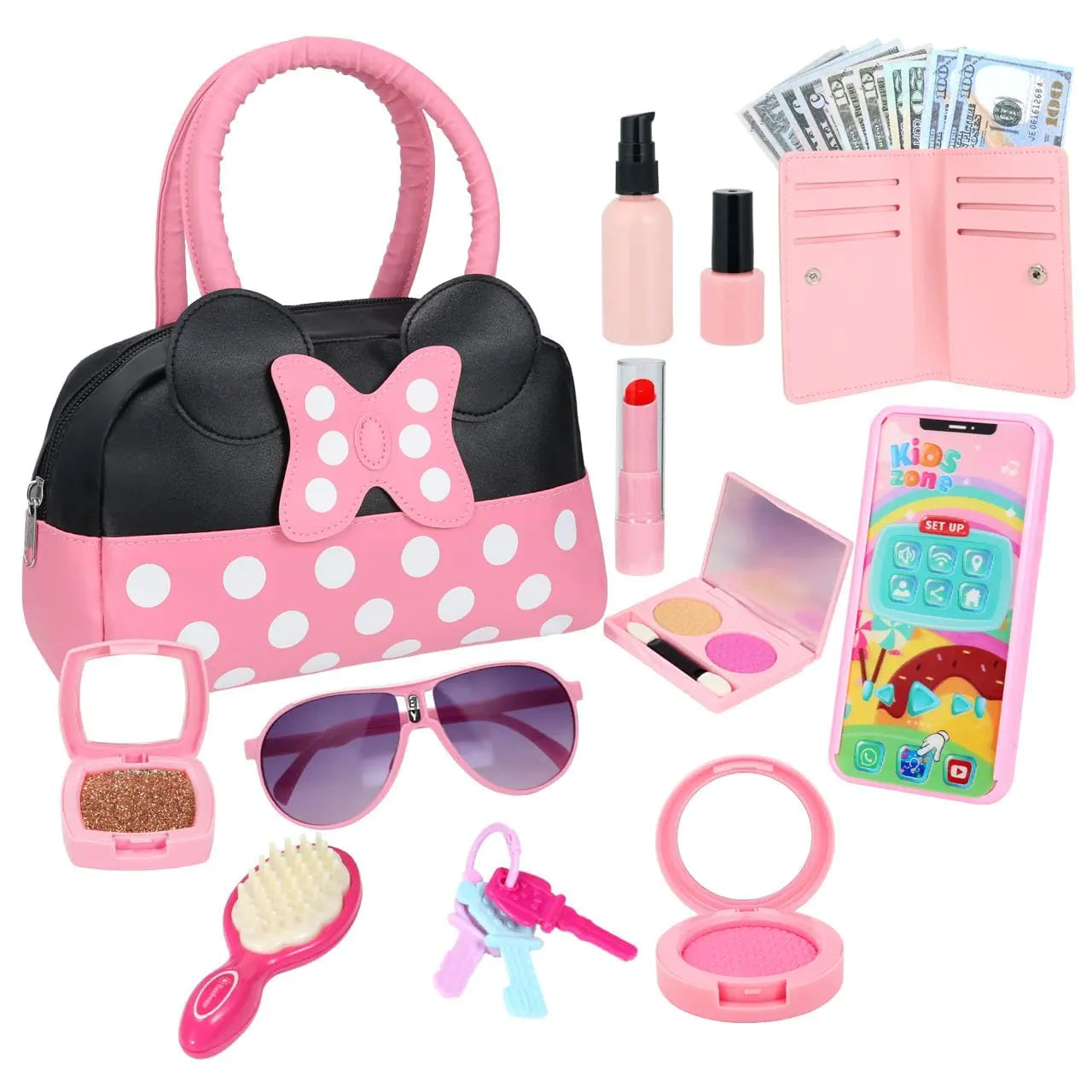 My First Purse Set for Little Girls – 10pc Pink Princess Handbag with Pretend Makeup & Phone