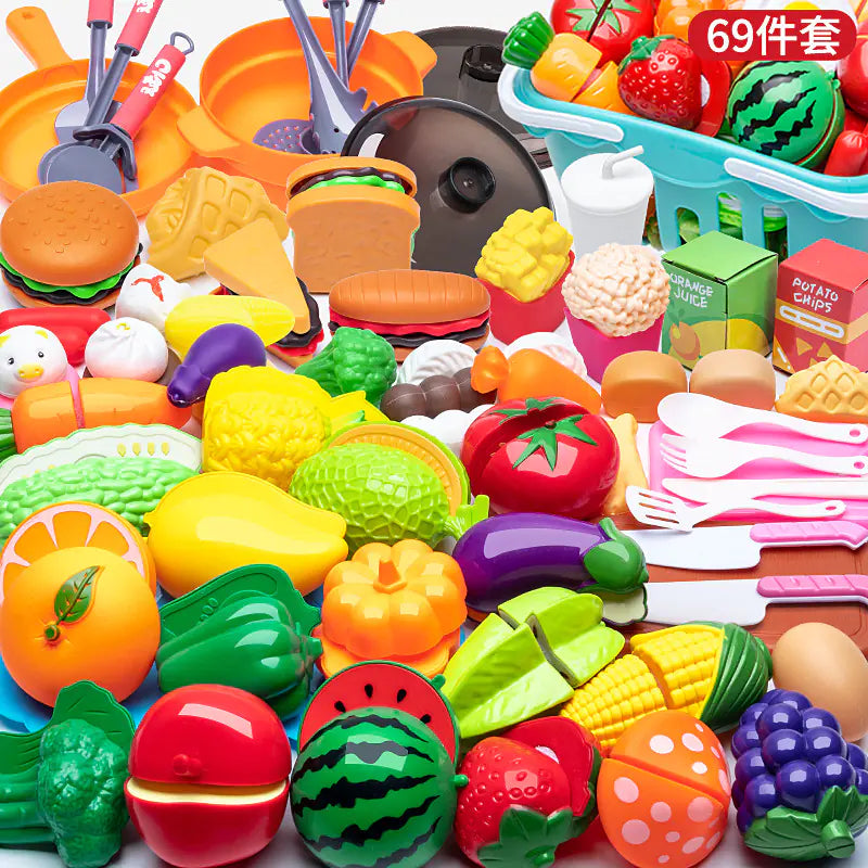 Kids Pretend Play Kitchen Set with Cooking and Cutting Toys