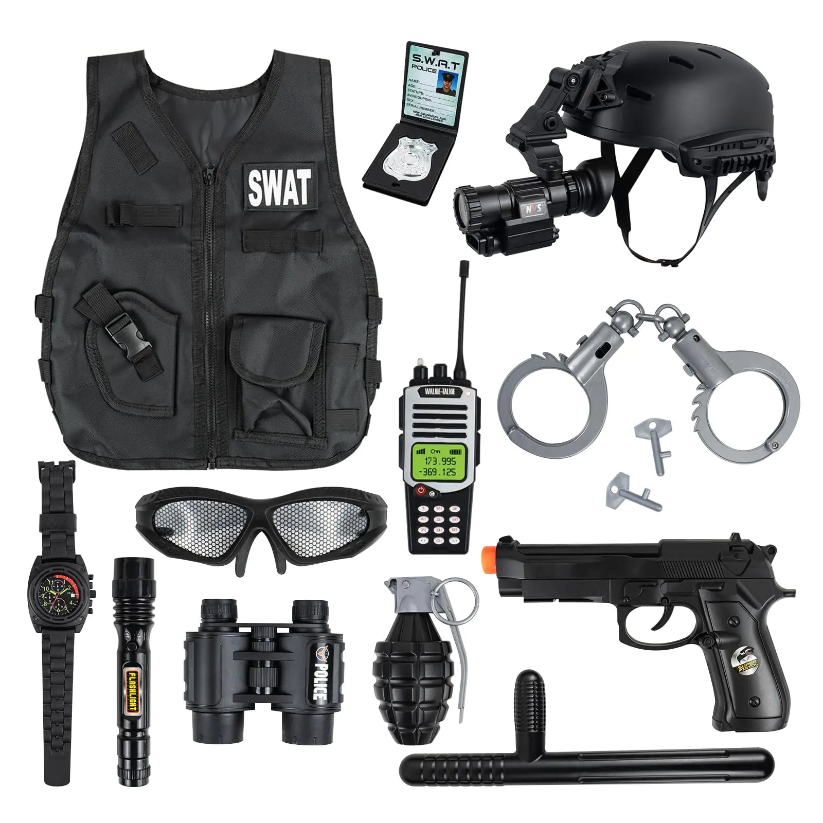 RedCrab 13-Piece Kids SWAT Police Costume – Deluxe Officer Pretend Set with Tactical Vest & Accessories