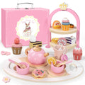 Princess Wooden Tea Party Set – 31pc Pretend Play Dessert & Cake Kit