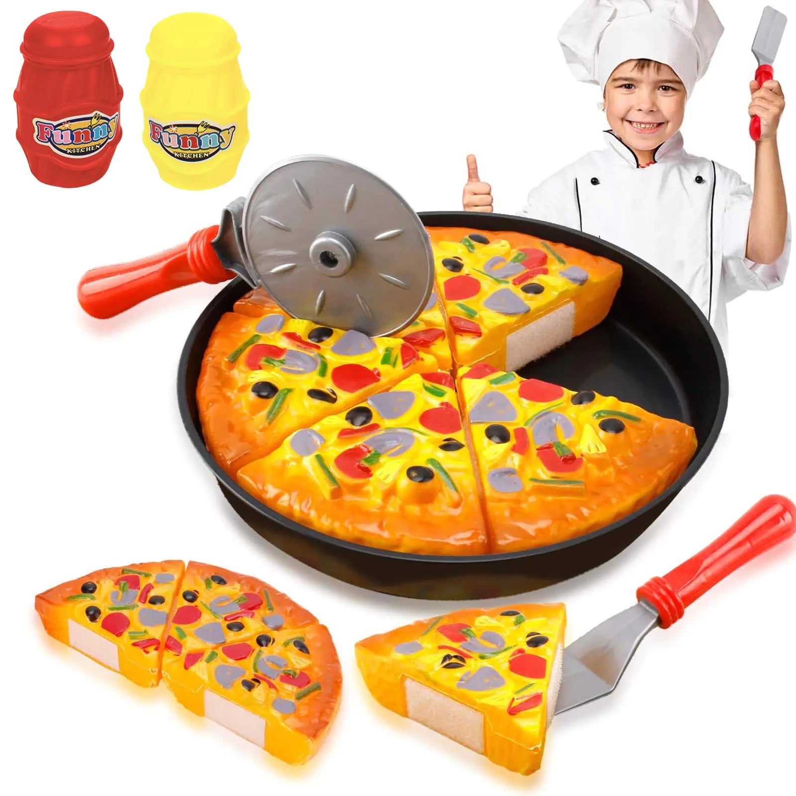 11pc Pizza Party Play Food Set – Realistic Slice & Serve Toy Pizza with Rolling Cutter & Spatula