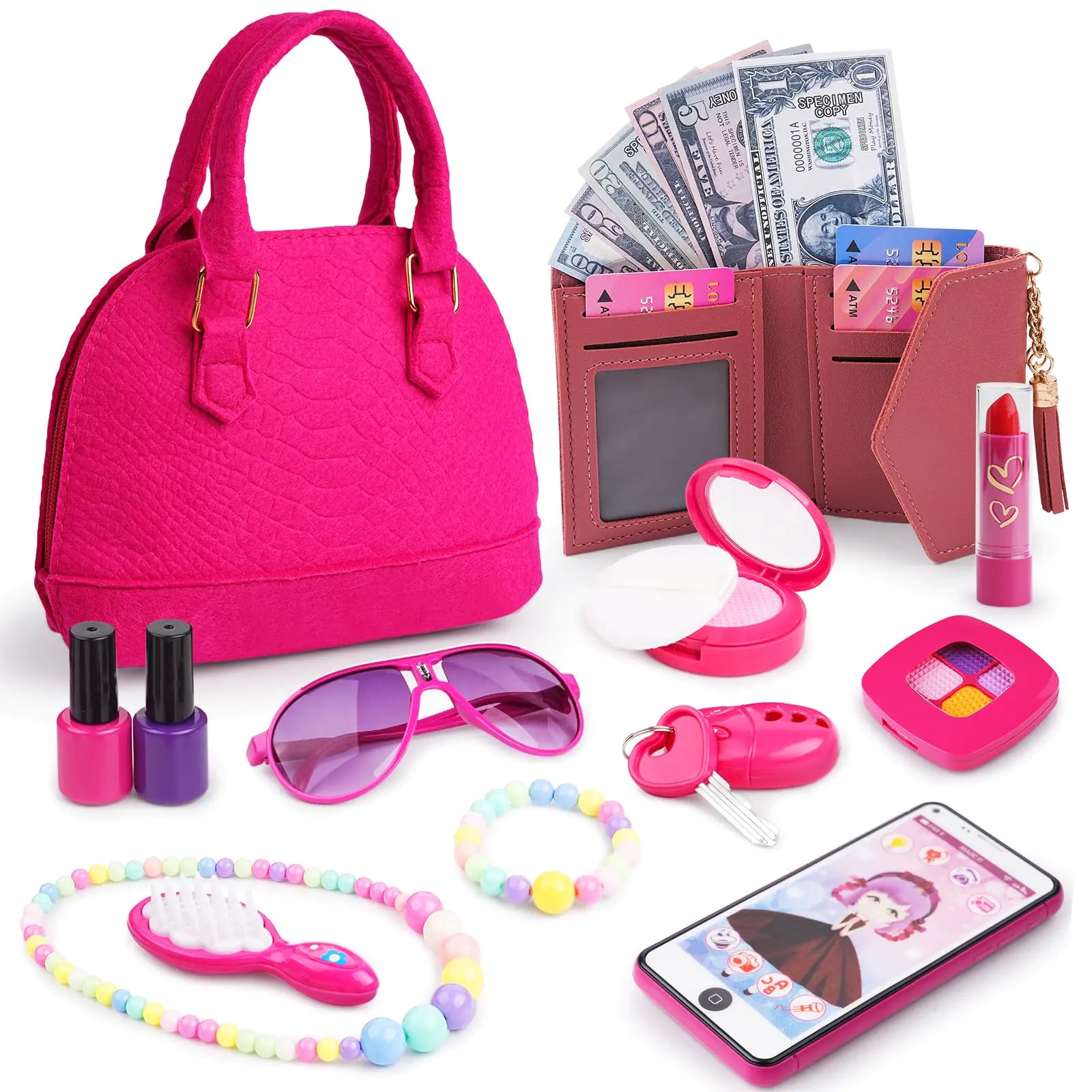 My First Purse Set for Little Girls – 10pc Toddler Handbag with Pretend Makeup & Phone