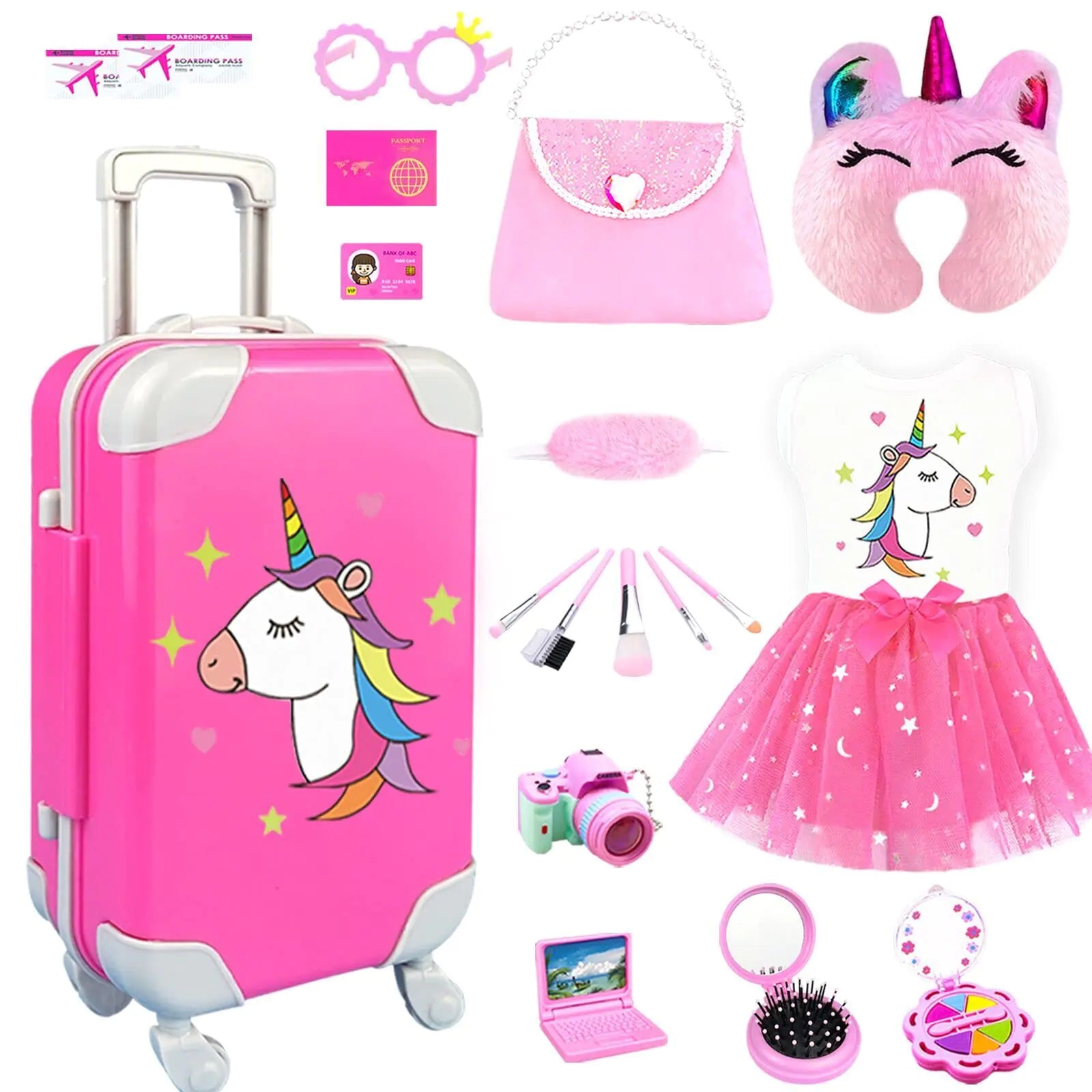 BNUZEIYI 20pc Doll Travel Set – 18-Inch Doll Clothes & Accessories with Realistic Rolling Suitcase