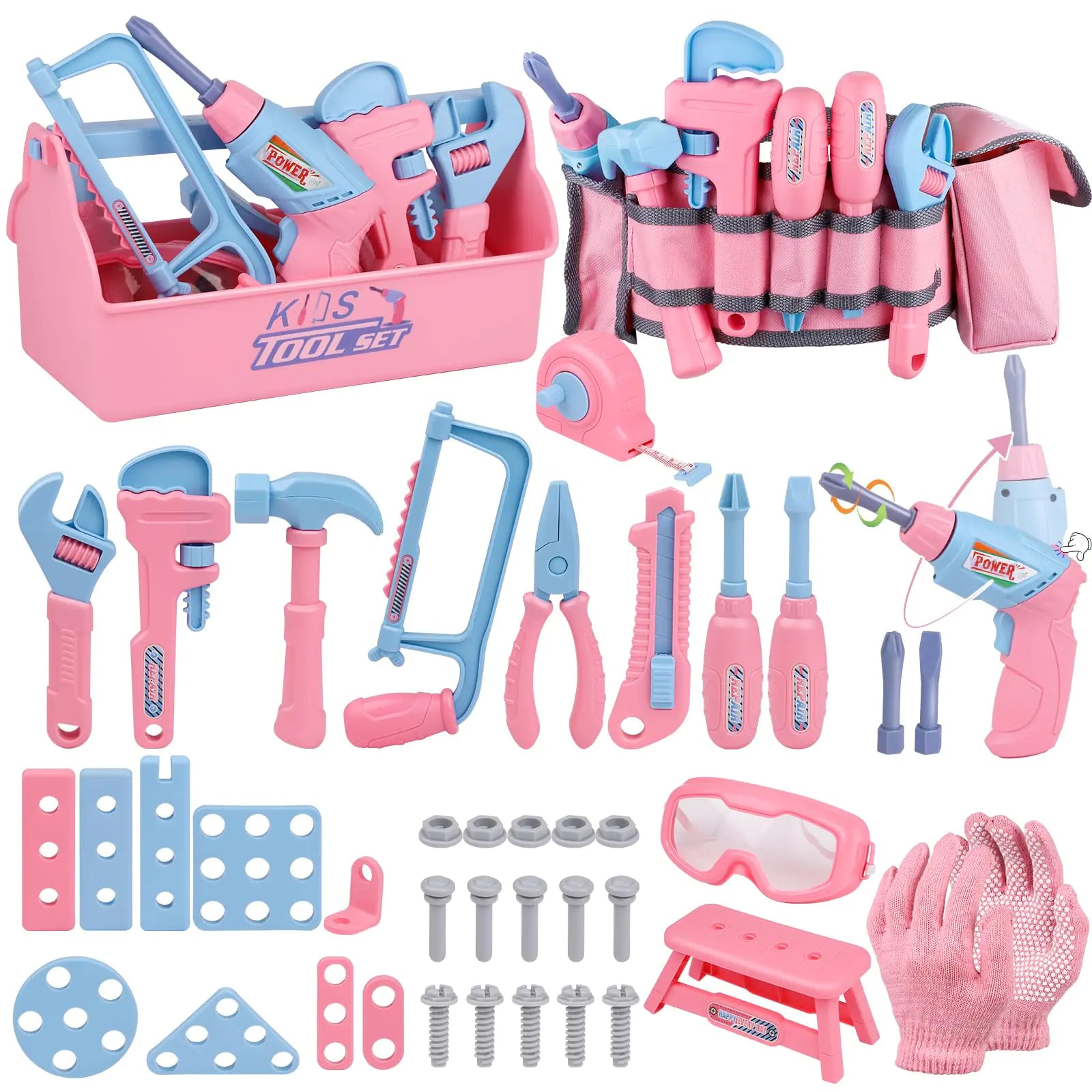 48pc Kids Tool Set with Electronic Drill – Realistic Construction Costume & Tool Belt