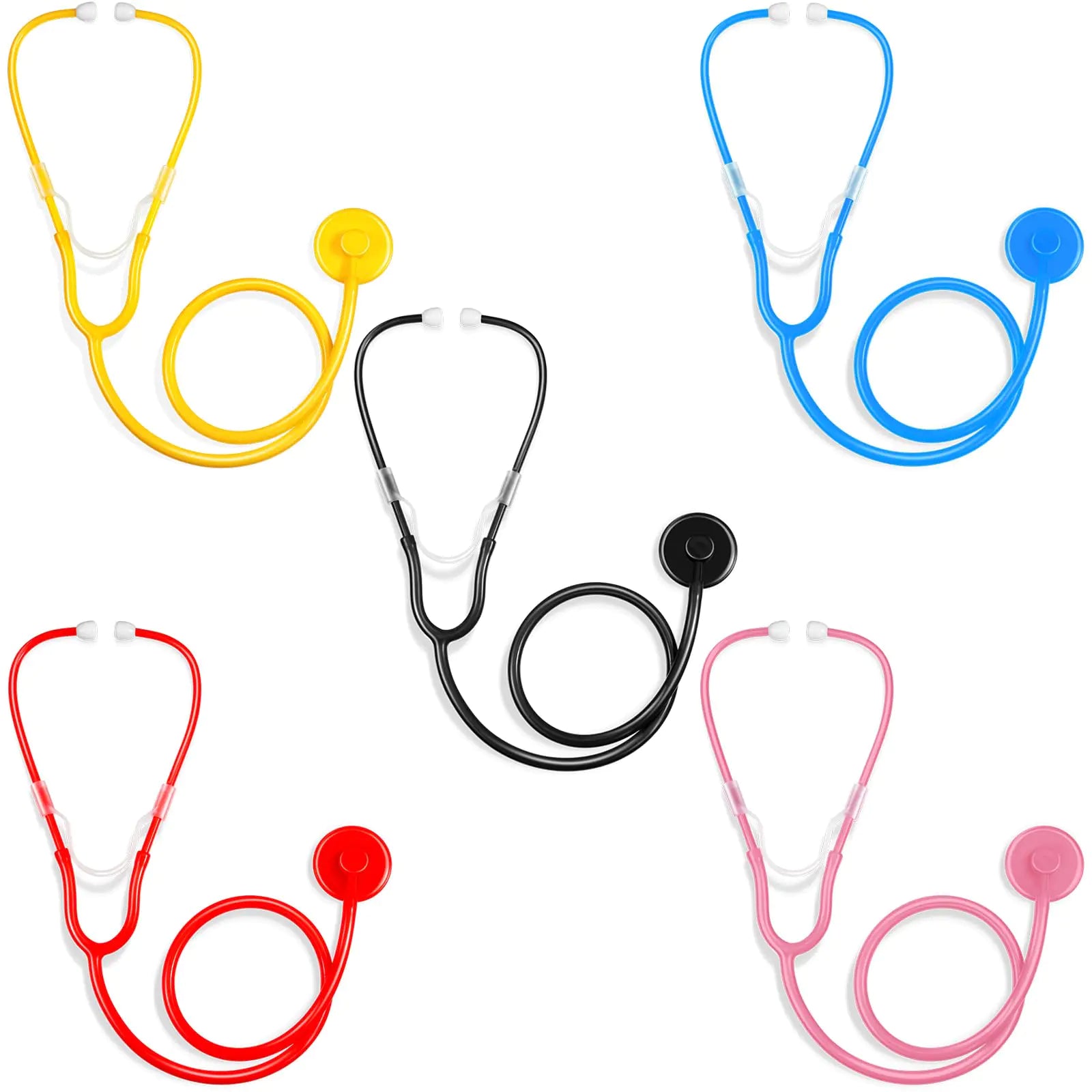 RoundFunny 5-Pack Kids Stethoscopes – Real Working Doctor Toys for Party Favors & Classrooms