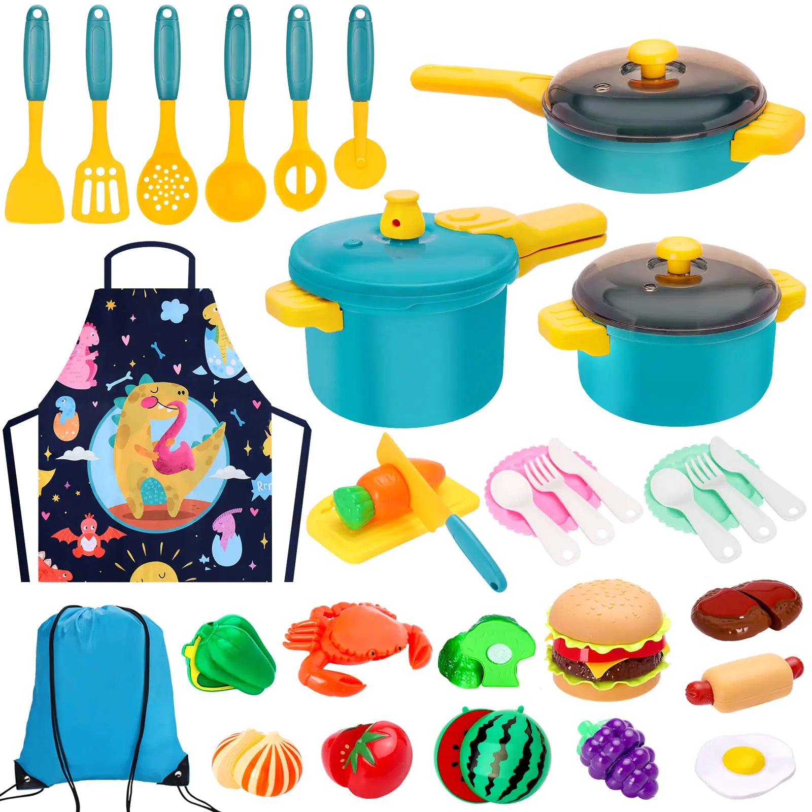 20-Piece Kids Play Kitchen Accessory Set – Stainless Steel Pots, Pans & Utensils for Toddler Pretend Play