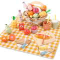 Pithfor 25pc Wooden Picnic Playset with Realistic Cutting Food & Basket