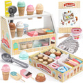 Toyssa 38pc Wooden Ice Cream Shop Set – Montessori Play Food with Money & Menu
