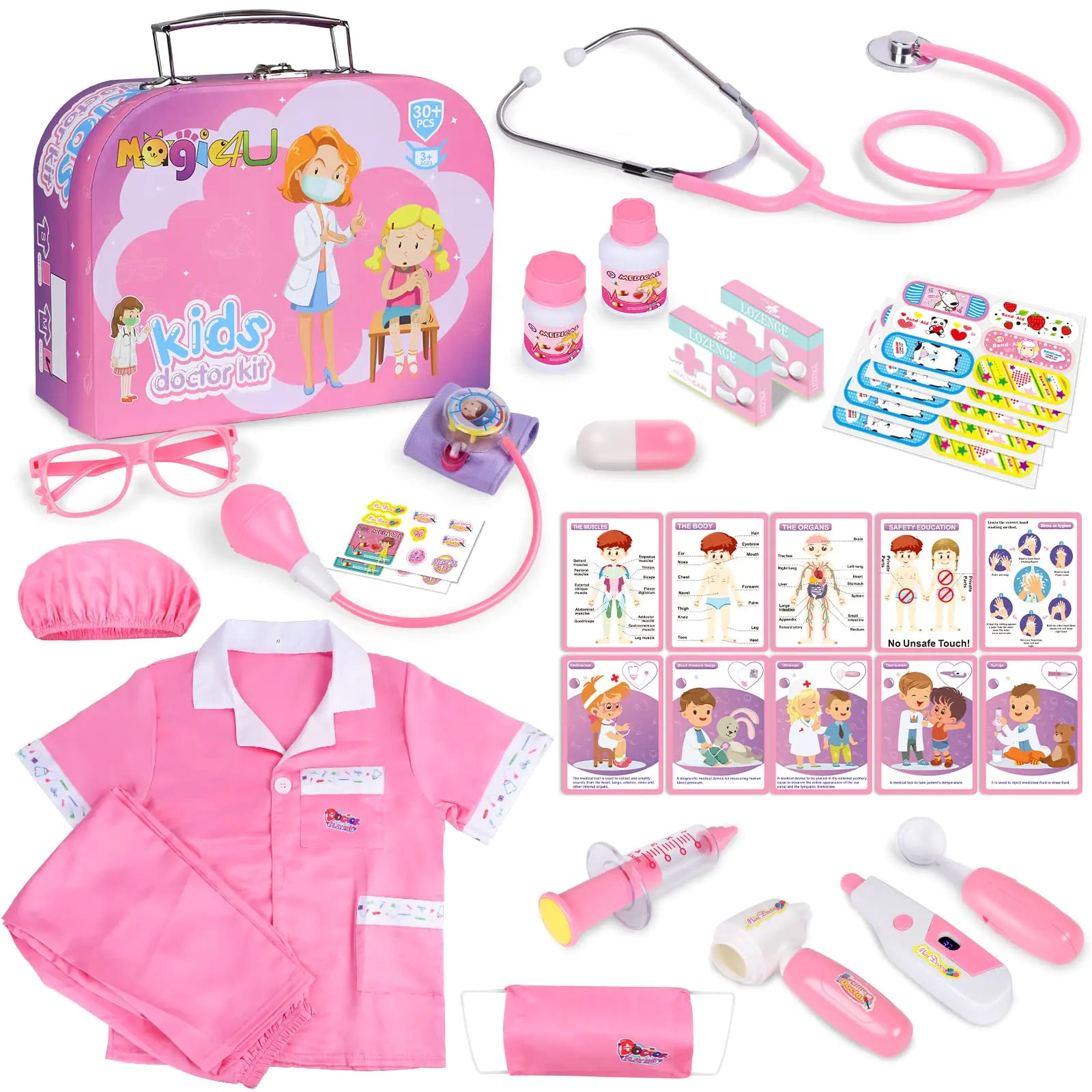 Magic4U 34pc Kids Doctor Kit with Real Working Stethoscope & Lab Coat