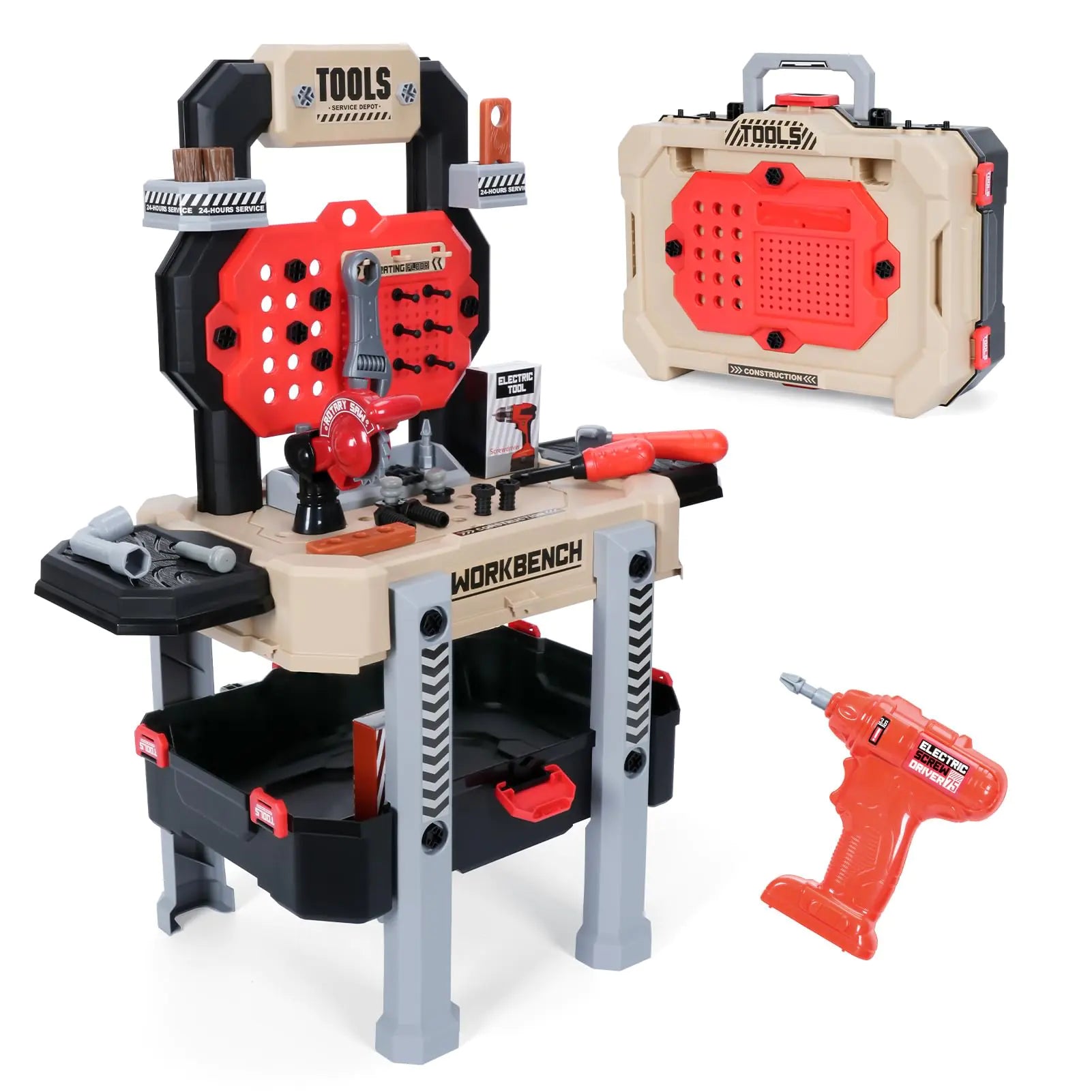 Kids Tool Bench Set with Electric Drill and Realistic Tool 2-in-1 Pretend Play Construction Workbench Toys for Boys & Girls Ages 3+ Gray