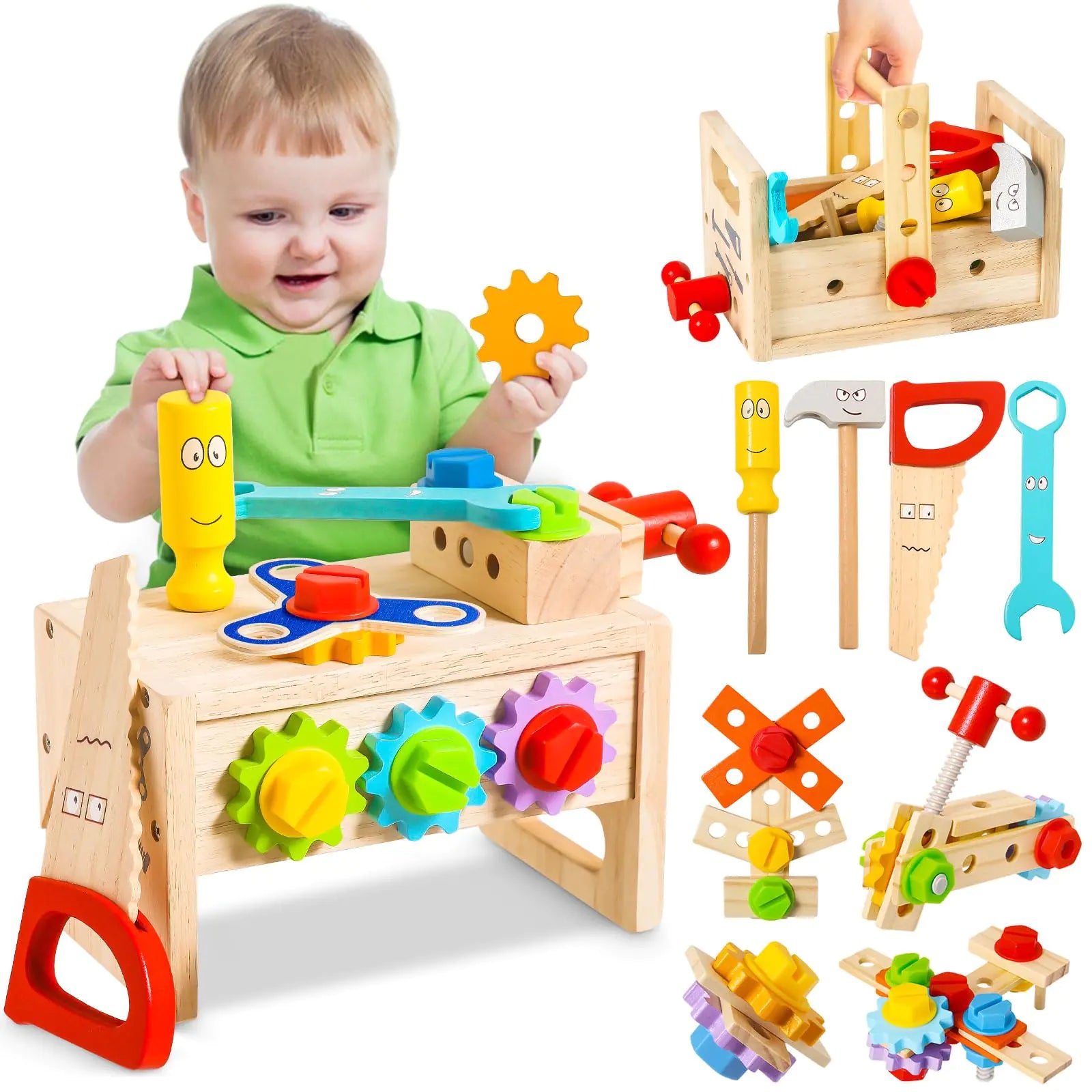 36pc Montessori Wooden Tool Set – STEM Educational Construction Toy