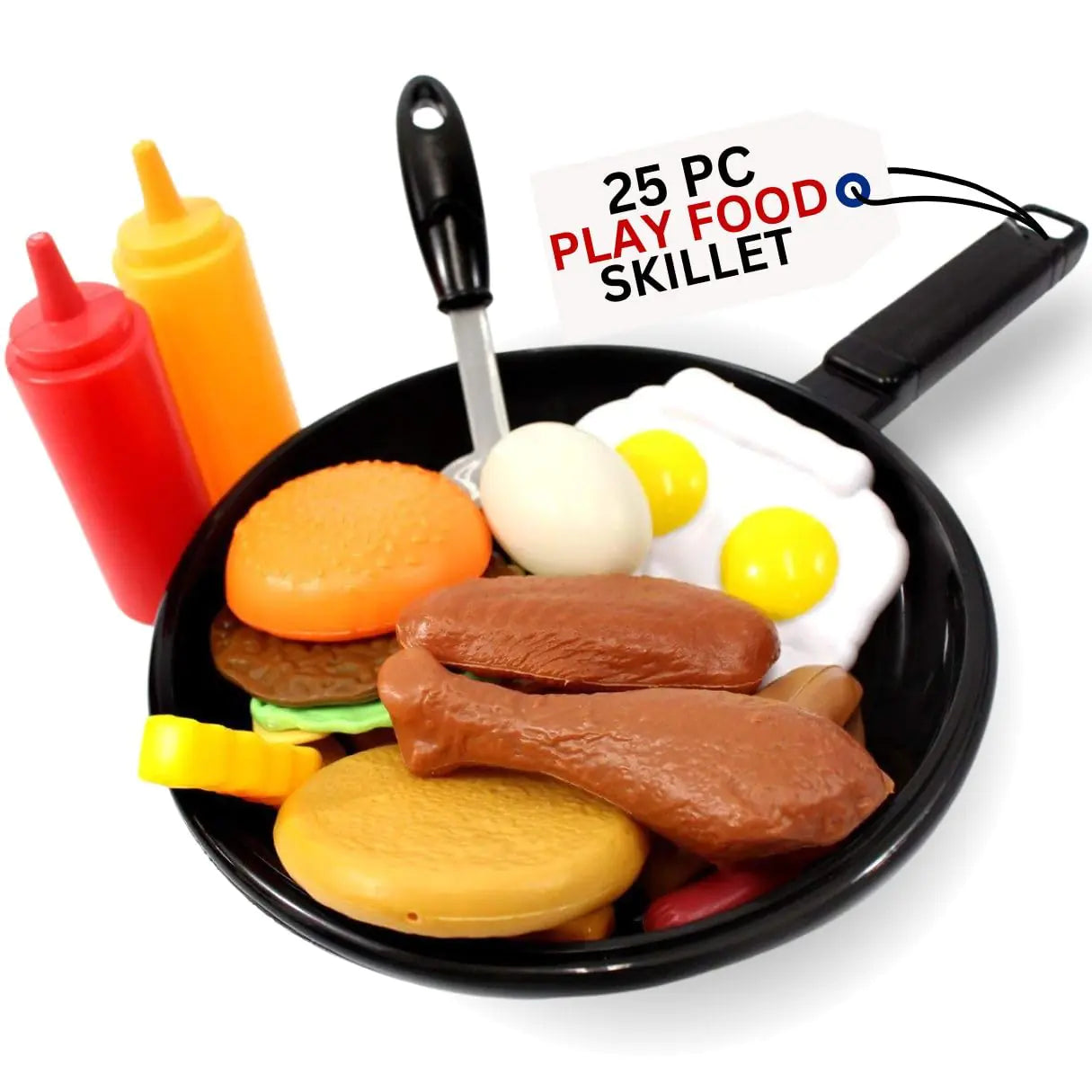 25pc Kids Play Food & Grill Set – Pretend Cooking Toy with Sizzling Frying Pan & Spatula for Toddlers