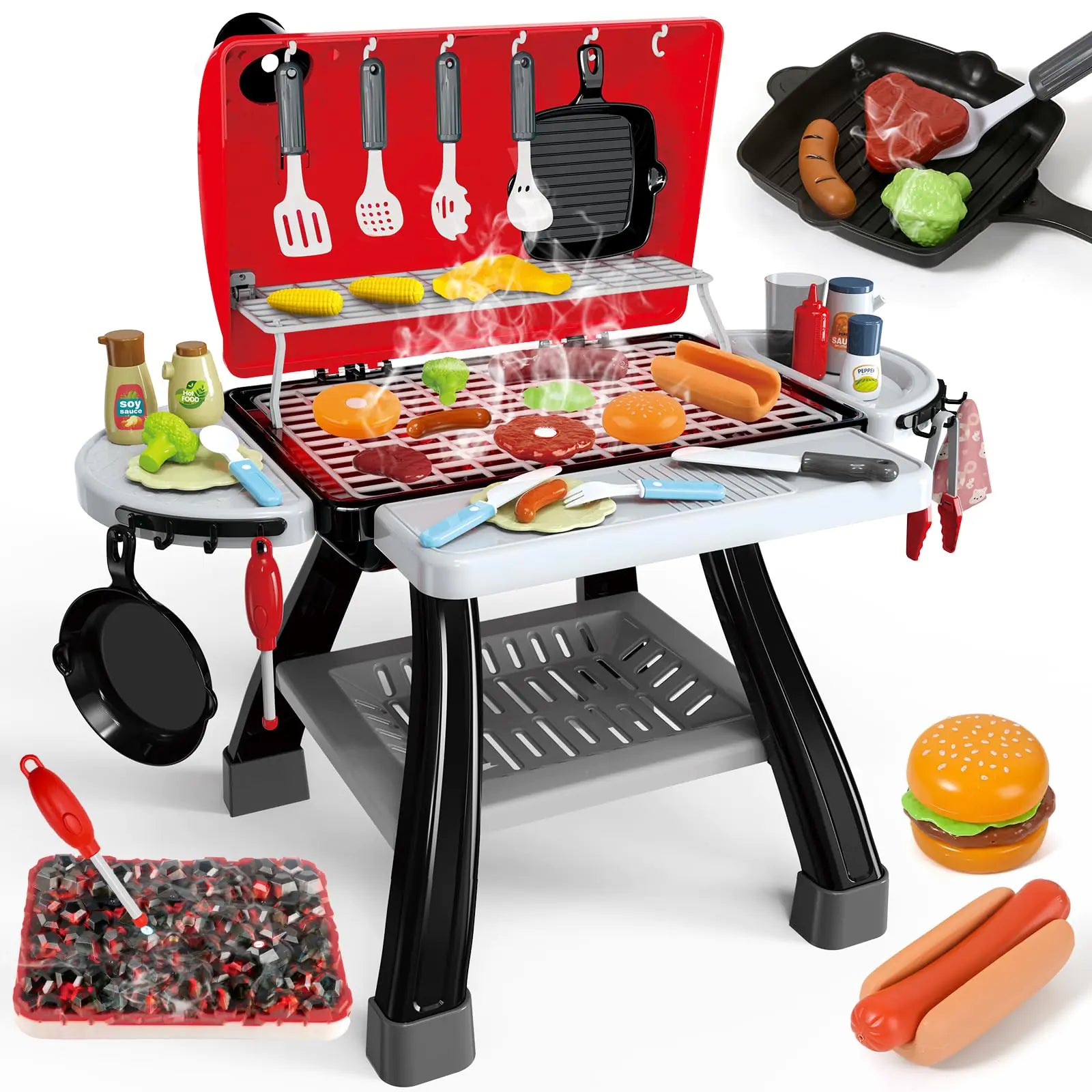 Interactive 35pc Kids BBQ Grill Playset – Realistic Smoke Mist, Sizzling Sounds & Light-Up Charcoal Cooking Toy